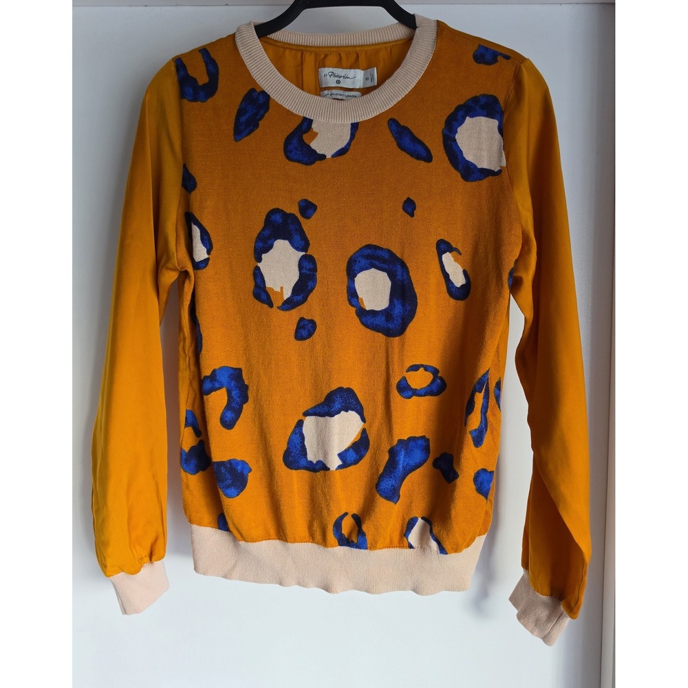 3.1 Phillip Lim for Target Sweater S Animal Print Crew Neck Mustard Yellow